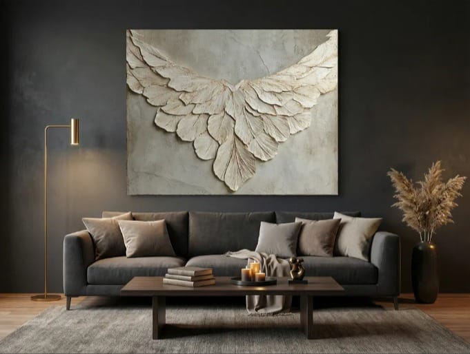 Feather Wing Wall Art – Elegant Textured Canvas for Living Room and Home Decor - Sense for Decor