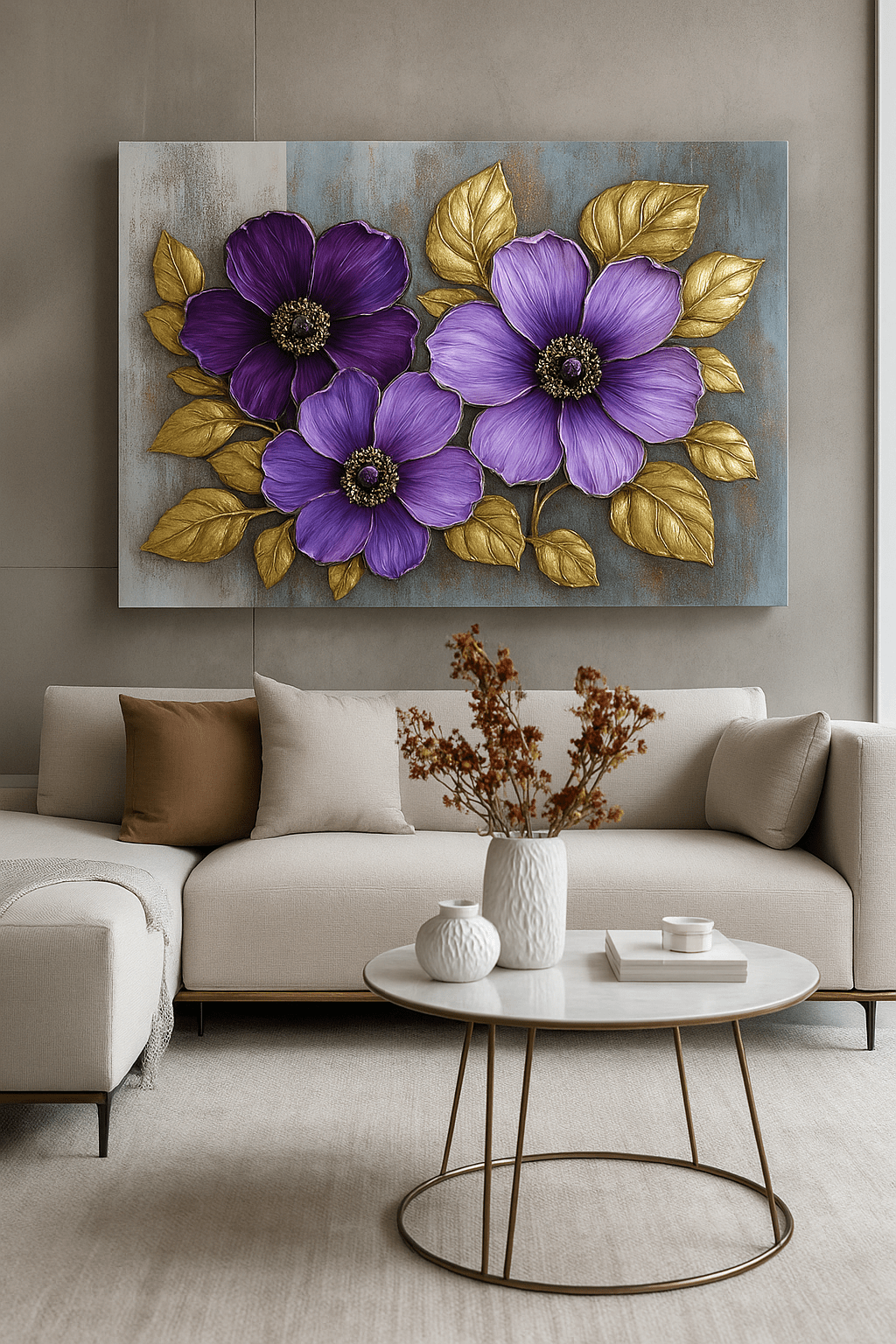 Floral Bloom Wall Art – Elegant Red and White Flower Canvas with Gold Leaves - Sense for Decor