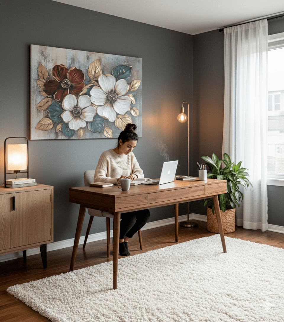 Floral Bloom Wall Art – Elegant Red and White Flower Canvas with Gold Leaves - Sense for Decor