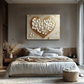 Floral Heart V3 Wall Art – Romantic White & Gold Canvas for Bedroom and Gift Decor