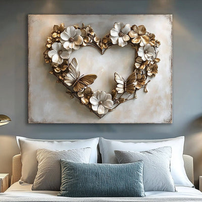 Floral Heart Wall Art with Butterflies – Romantic Canvas for Home Décor - Sense for Decor