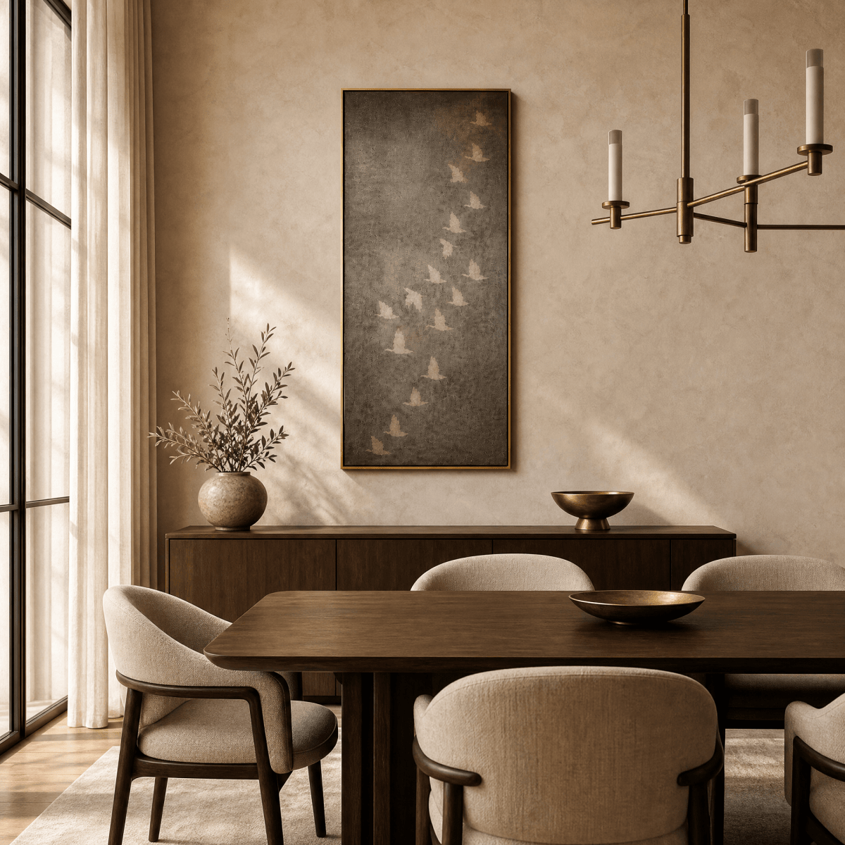Flying Birds Wall Art – Luxury Charcoal Canvas in Vertical or Horizontal - Sense for Decor