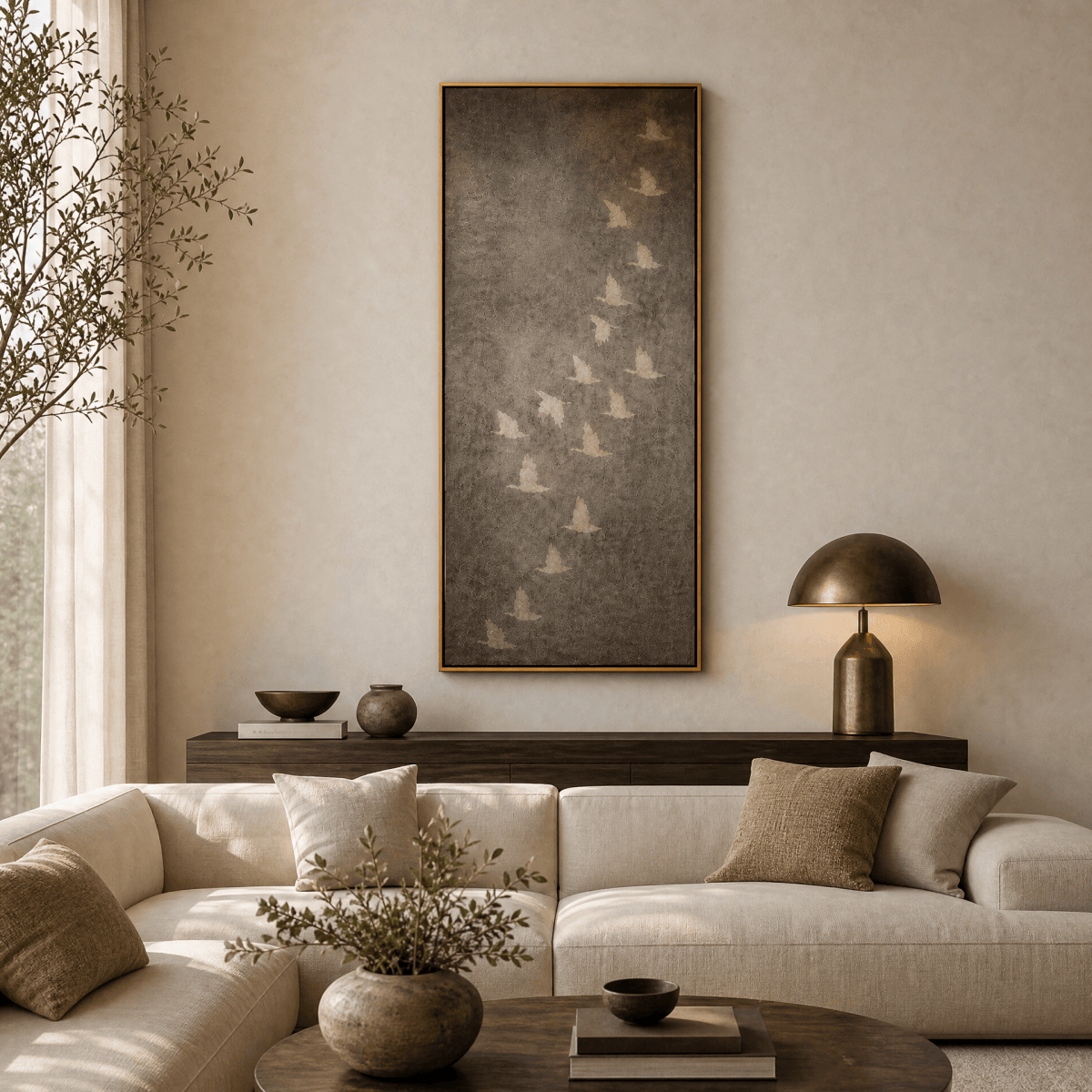 Flying Birds Wall Art – Luxury Charcoal Canvas in Vertical or Horizontal - Sense for Decor