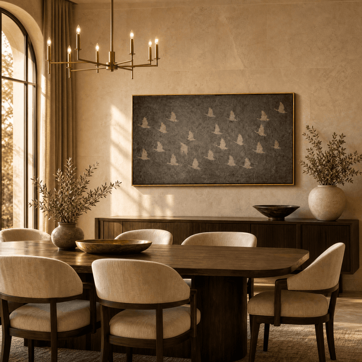 Flying Birds Wall Art – Luxury Charcoal Canvas in Vertical or Horizontal - Sense for Decor