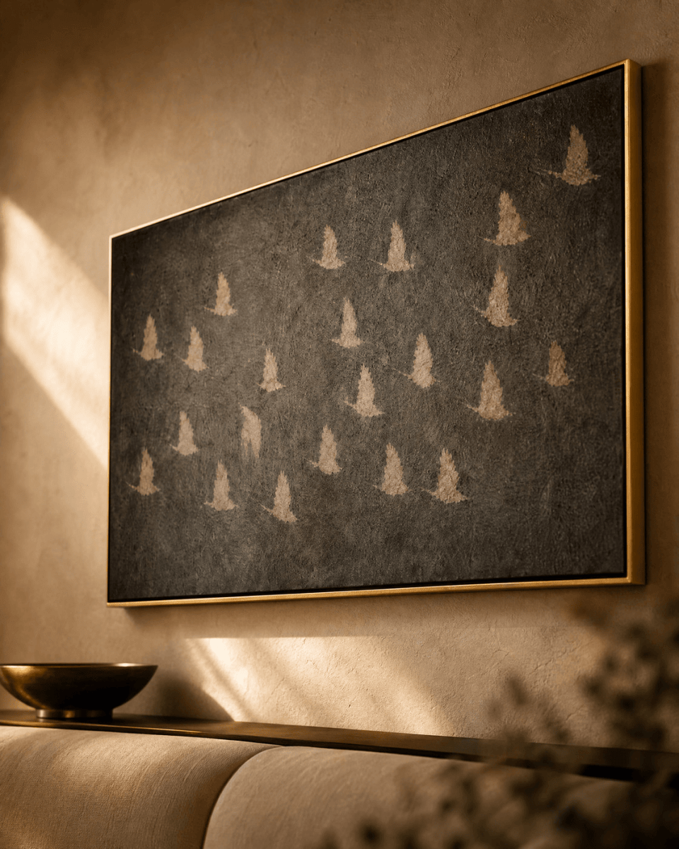 Flying Birds Wall Art – Luxury Charcoal Canvas in Vertical or Horizontal - Sense for Decor