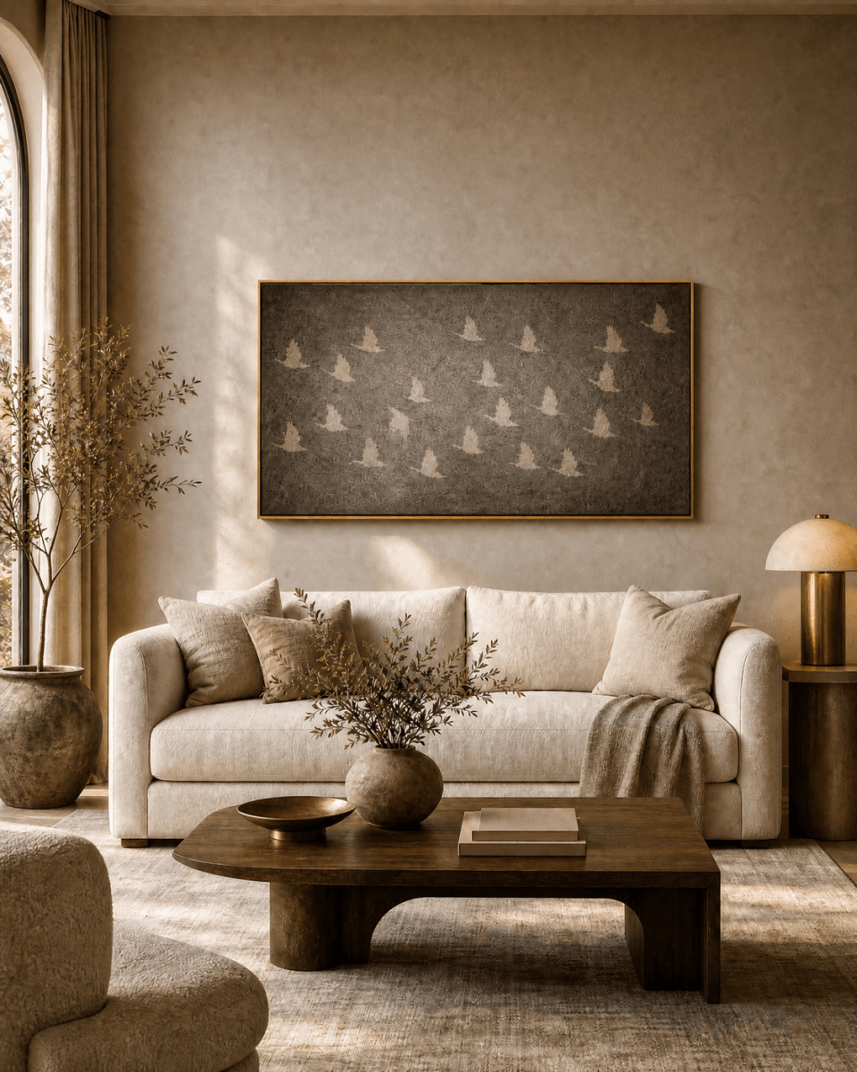 Flying Birds Wall Art – Luxury Charcoal Canvas in Vertical or Horizontal - Sense for Decor