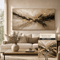 Hand Painted Gilded Burst Wall Art – Gold & Black Abstract Canvas