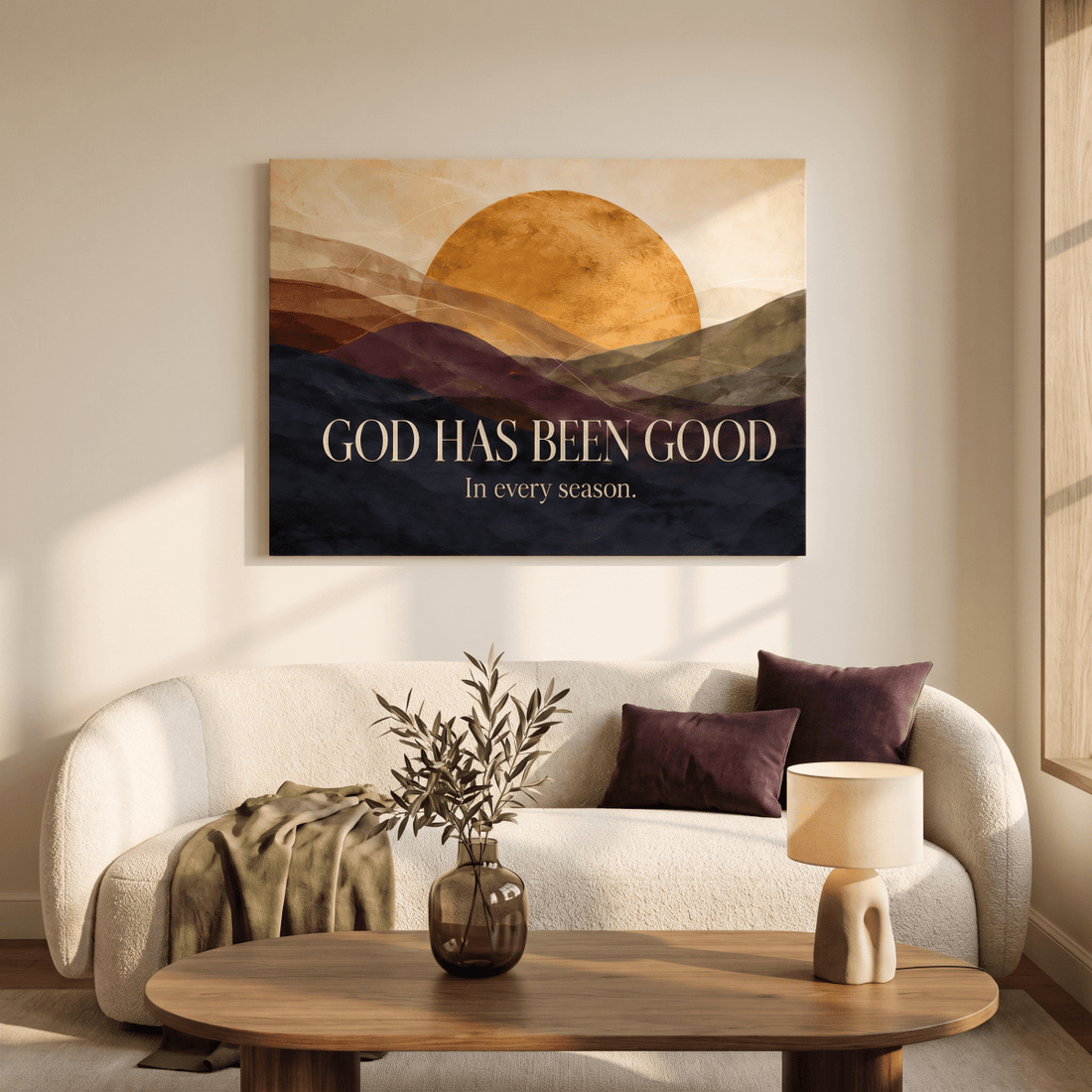 God Has Been Good In Every Season Wall Art – Golden Sunrise Mountain Christian Canvas, Modern Abstract Landscape for Living Room - Sense for Decor