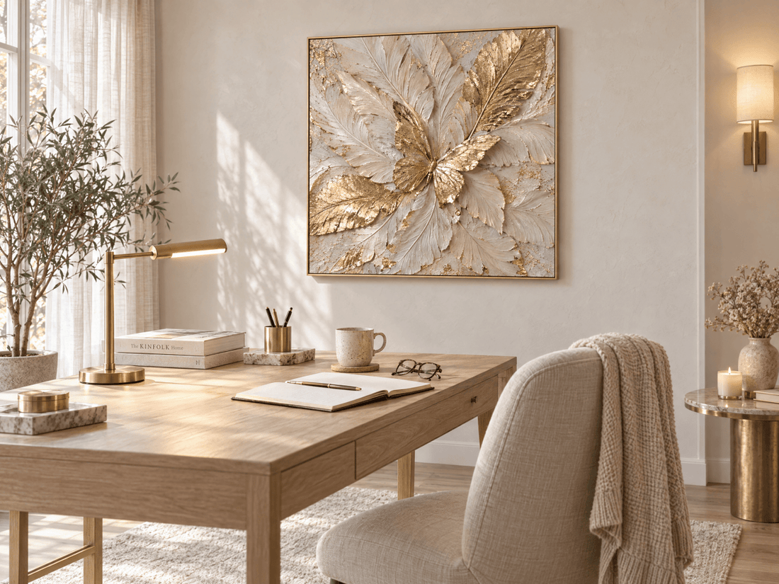 Gold Butterfly Wall Art – Oversized Cream and Ivory Textured Look Canvas for Bedroom and Living Room - Sense for Decor