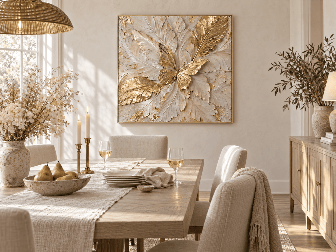 Gold Butterfly Wall Art – Oversized Cream and Ivory Textured Look Canvas for Bedroom and Living Room - Sense for Decor