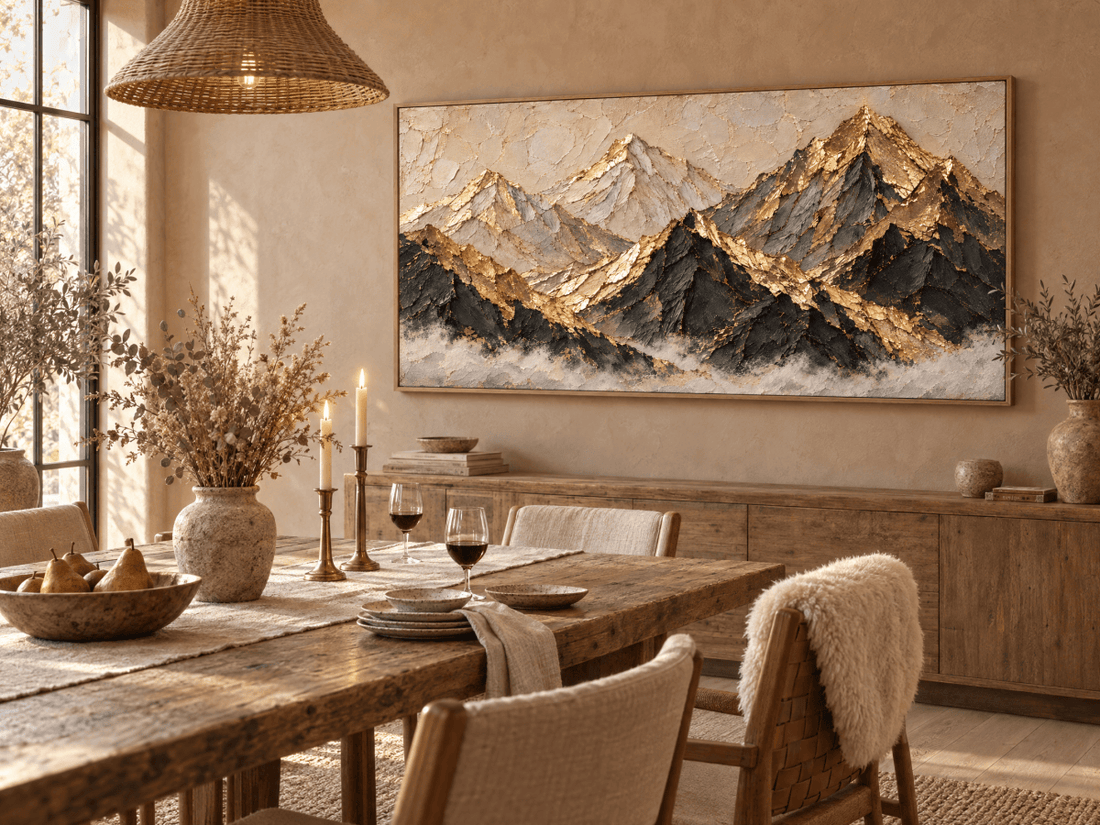 Gold Mountain Range Wall Art – Oversized Black and Gold Peaks Textured Look Canvas for Living Room - Sense for Decor