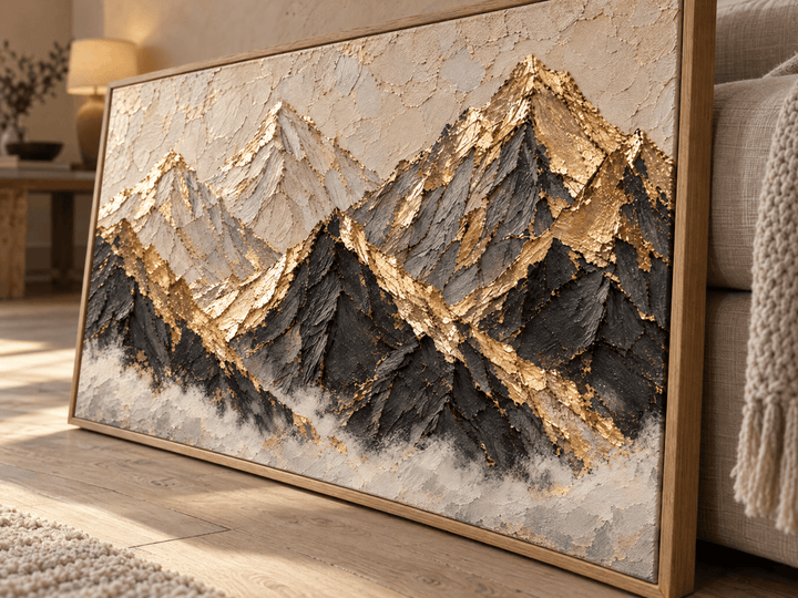 Gold Mountain Range Wall Art – Oversized Black and Gold Peaks Textured Look Canvas for Living Room - Sense for Decor
