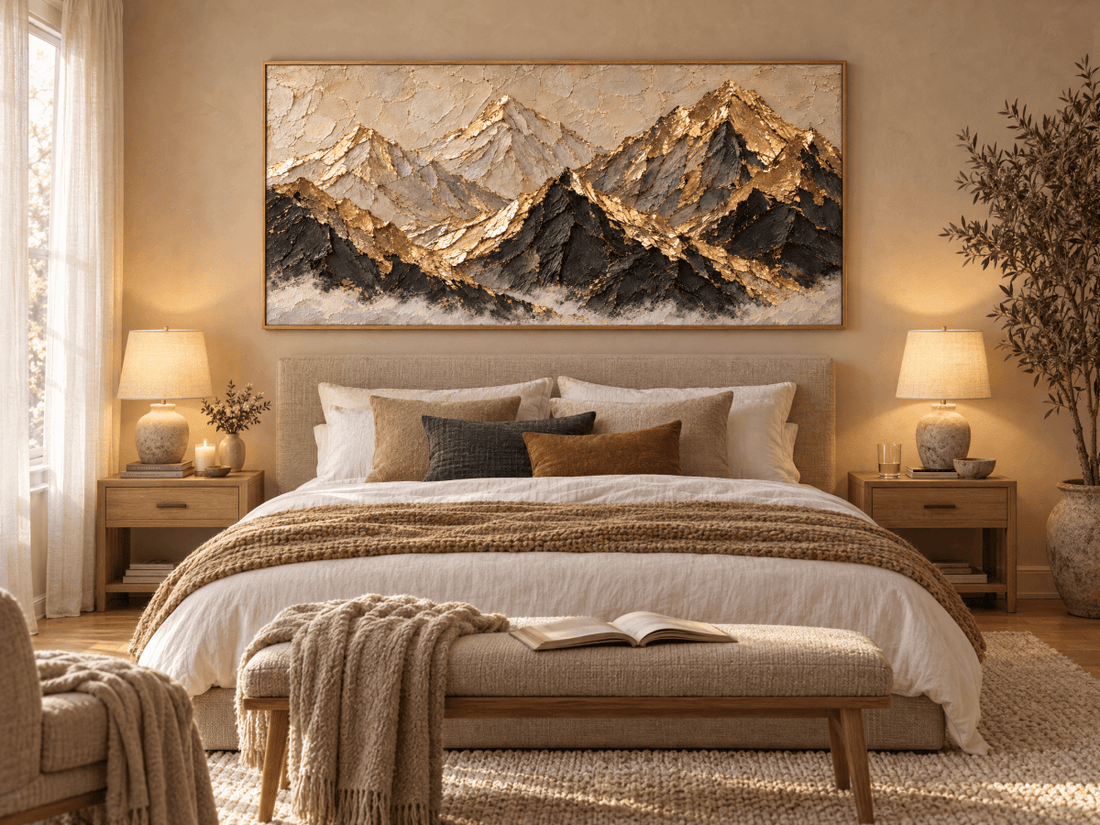 Gold Mountain Range Wall Art – Oversized Black and Gold Peaks Textured Look Canvas for Living Room - Sense for Decor