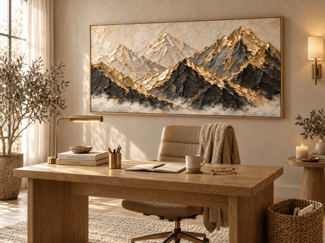 Gold Mountain Range Wall Art – Oversized Black and Gold Peaks Textured Look Canvas for Living Room - Sense for Decor