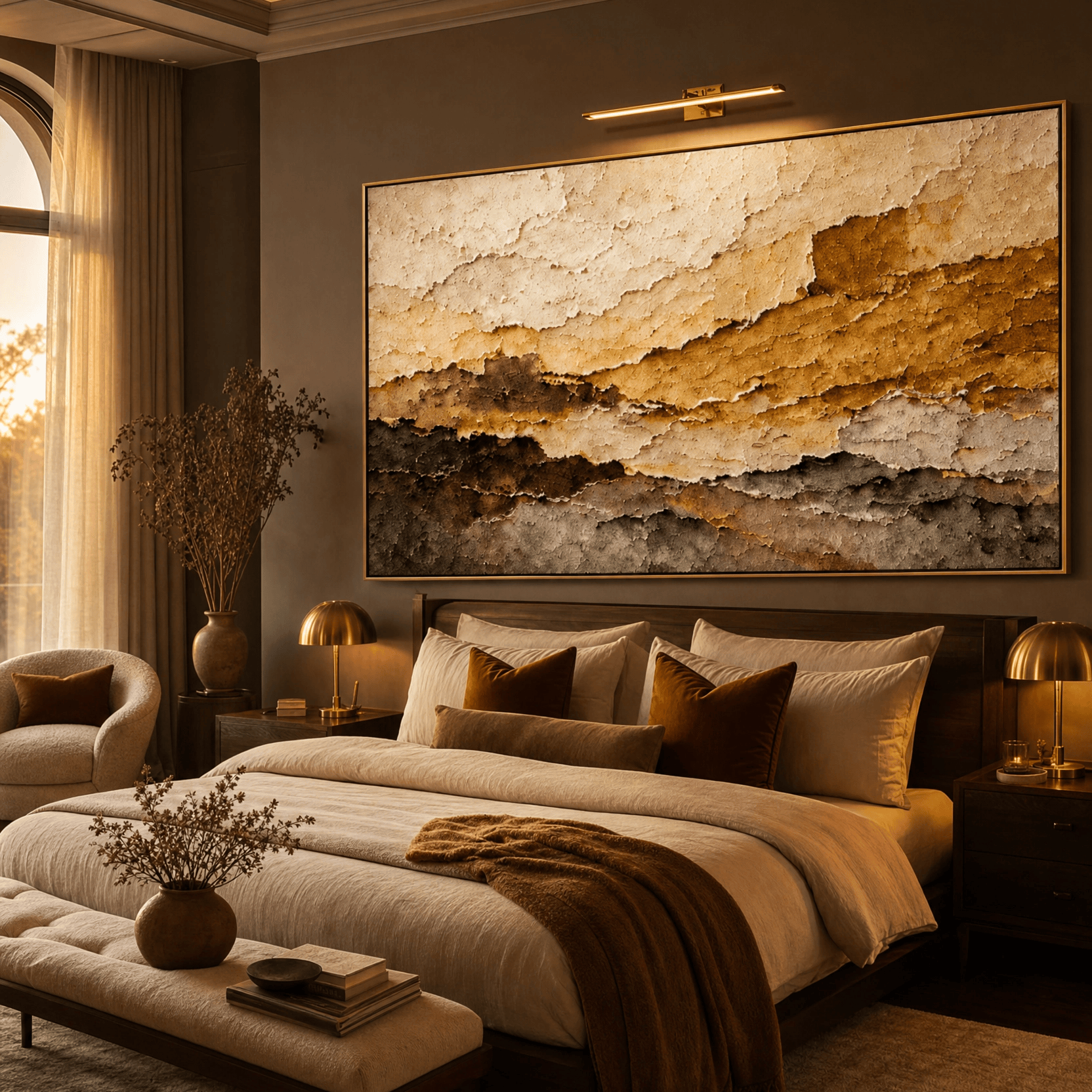 Warm Gold Abstract Wall Art | Hand-Embellished Textured Canvas | Earth Tone Large Statement Piece | Terracotta & Gold