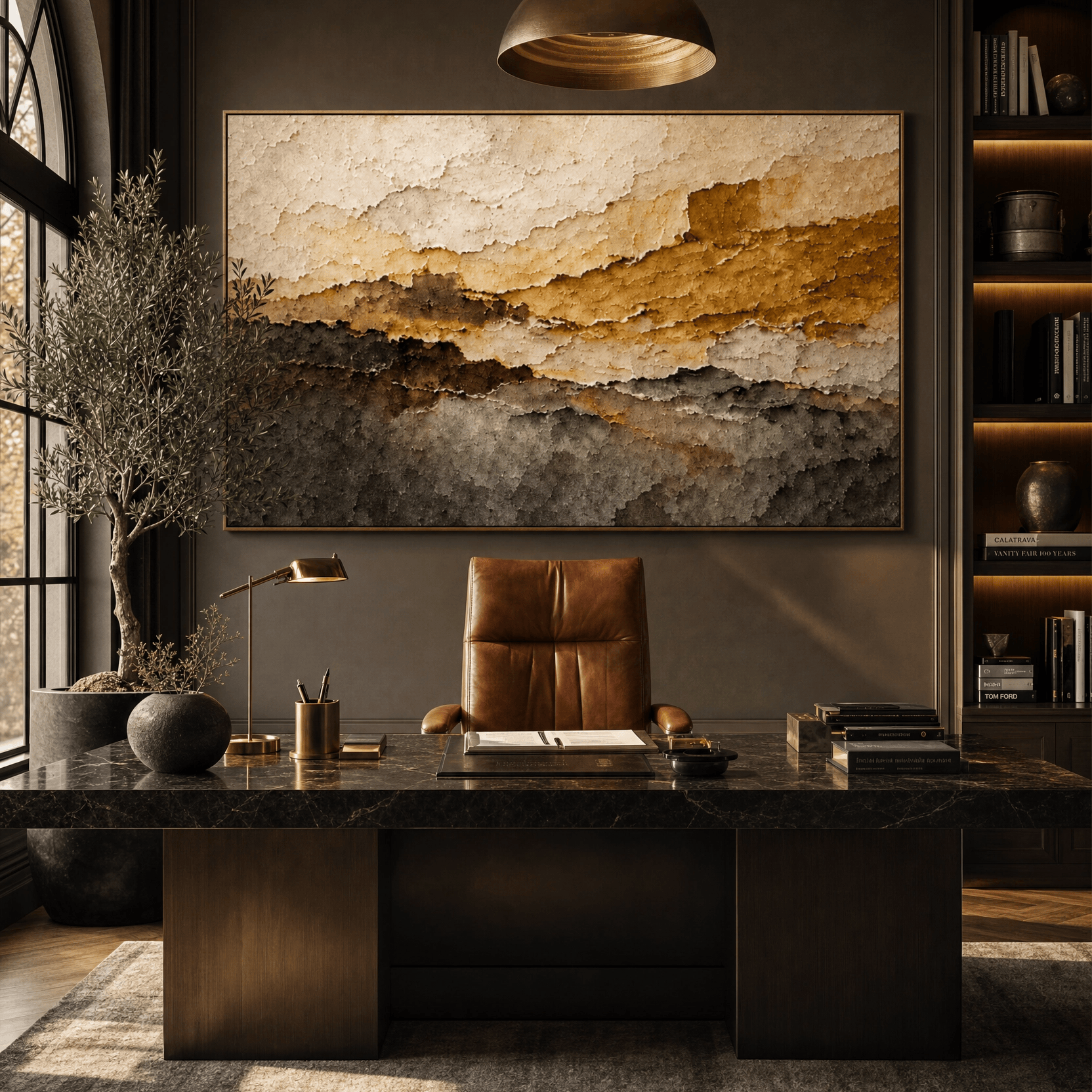 Warm Gold Abstract Wall Art | Hand-Embellished Textured Canvas | Earth Tone Large Statement Piece | Terracotta & Gold