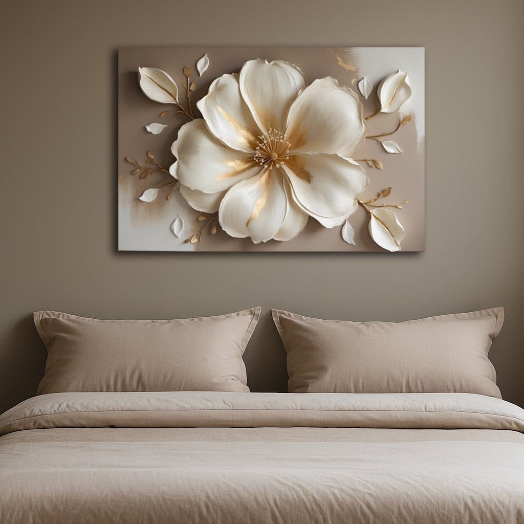 Golden Bloom on Taupe – Elegant Floral Wall Art Canvas - Sense for Decor