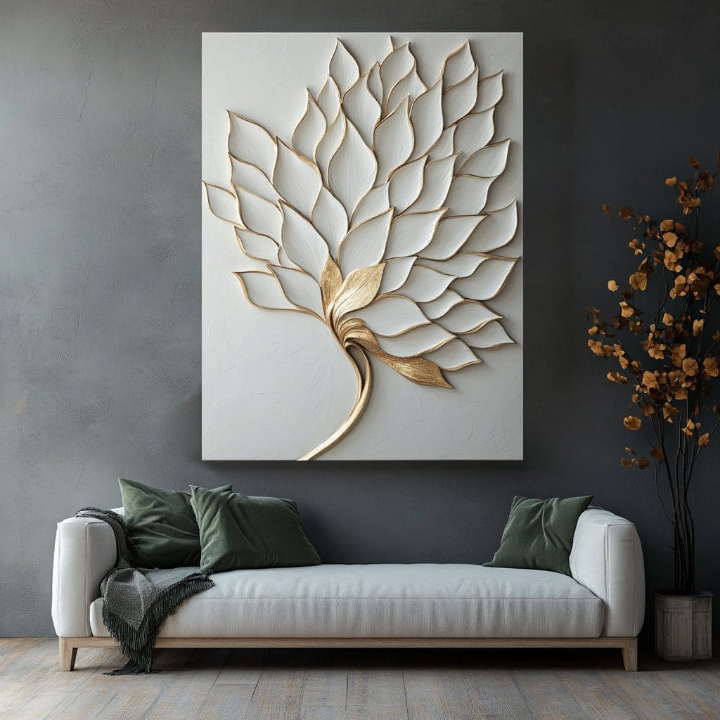 Golden Bloom V34 – Modern Leaf Wall Art Canvas - Sense for Decor