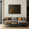 Golden Branch Wall Art – Minimalist Tree Canvas for Modern Living Room Decor