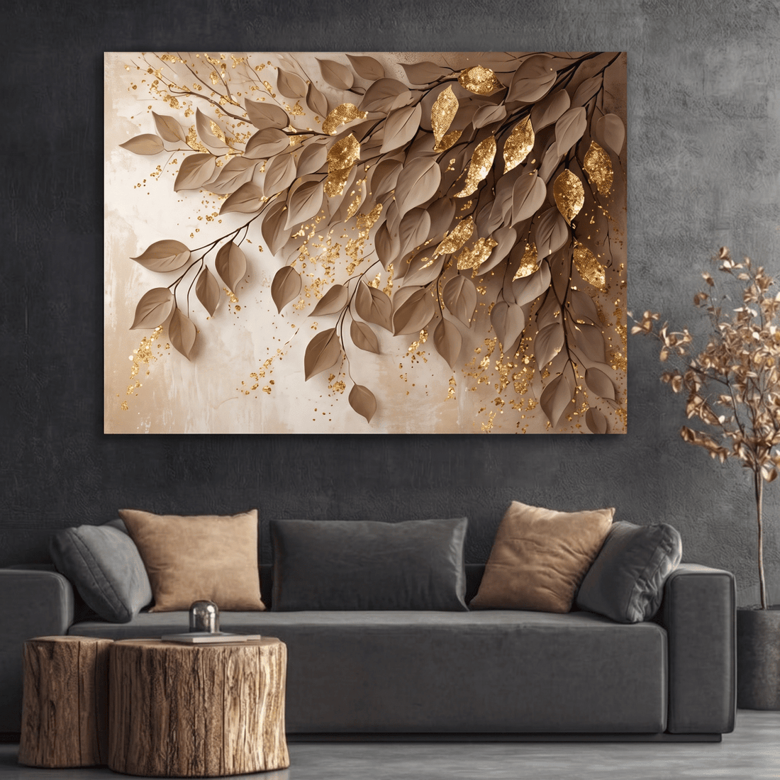 Golden Canopy Drift Elegant Botanical Flat Canvas Wall Art - Sense for Decor