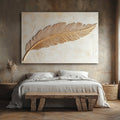 Golden Earth Feather Wall Art – Boho Luxe Canvas for Warm Interiors