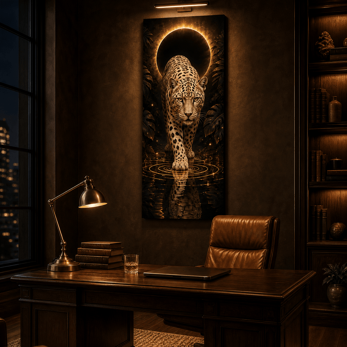 Golden Eclipse Jaguar Wall Art – Textured Gold and Black Big Cat Canvas for Living Room - Sense for Decor