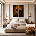 Golden Eclipse Mountain Wall Art – Hand Painted Atelier Collection