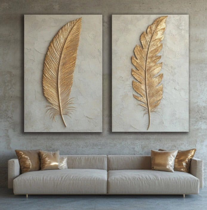 Golden Feathers Duo – Luxury Wall Art Canvas Set - Sense for Decor