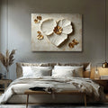 Golden Floral Heart Wall Art – Elegant Canvas for Bedroom & Romantic Interiors
