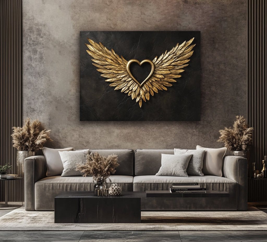 Golden Grace – Luxe Heart Wing Wall Art Canvas - Sense for Decor