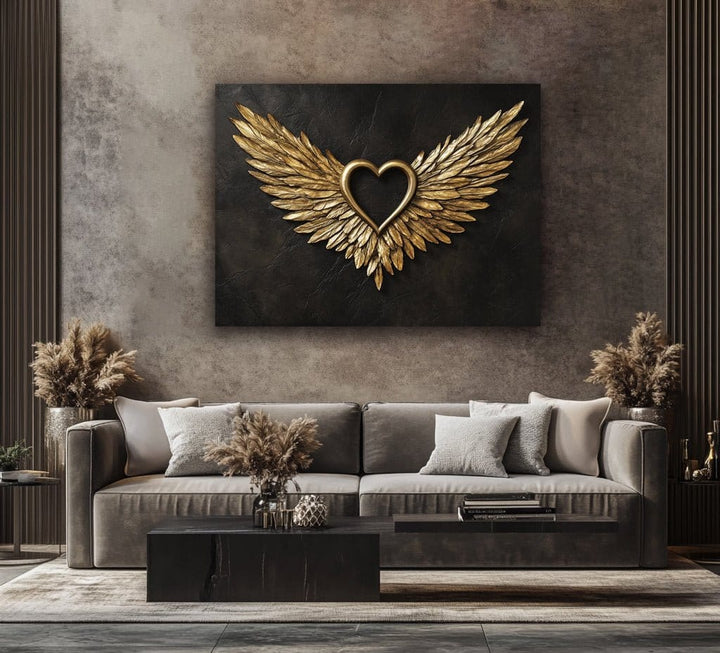 Golden Grace – Luxe Heart Wing Wall Art Canvas - Sense for Decor