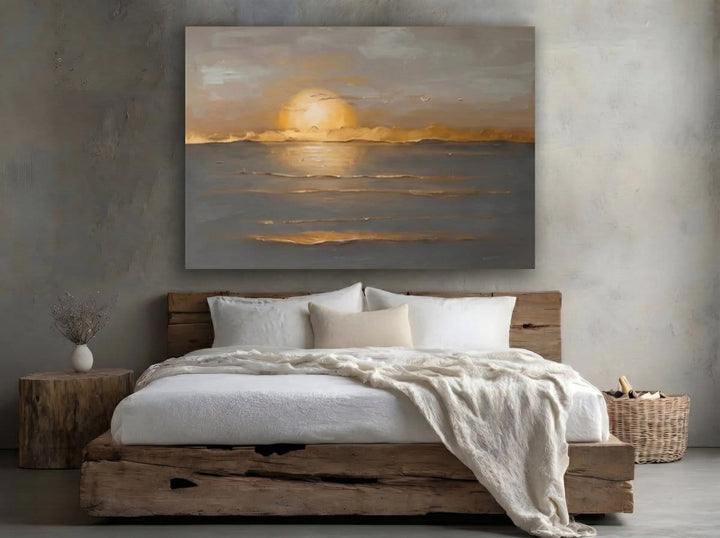 Golden Horizon Sunset Coastal Wall Art – Serene Ocean Canvas for Modern Homes - Sense for Decor
