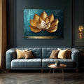 Golden Lotus Leaf Wall Art – Elegant Canvas for Luxe Living Room or Zen-Inspired Decor