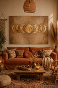 Golden Moon Phase Wall Art – Boho Celestial Canvas Print for Living Room & Bedroom Decor