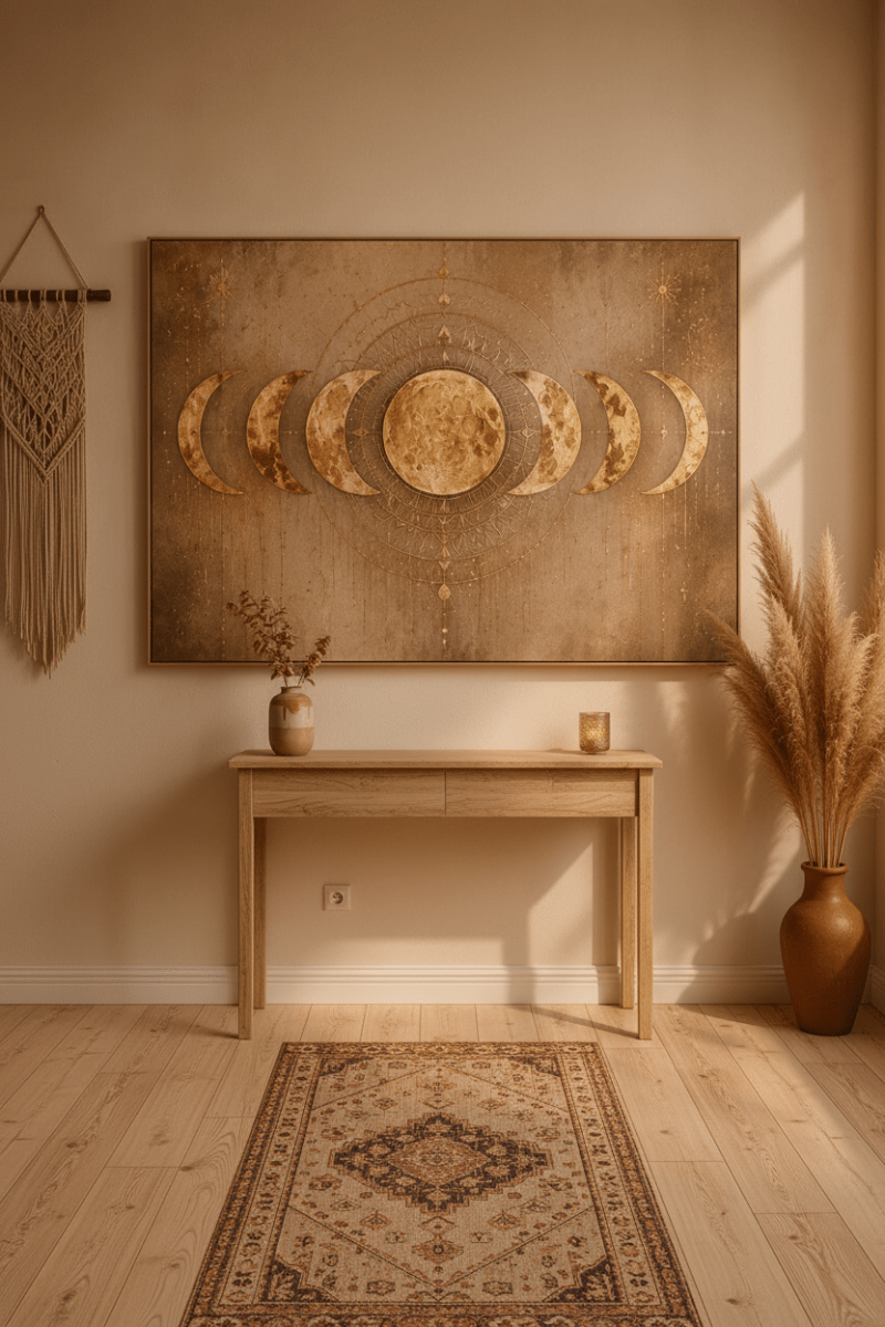 Golden Moon Phase Wall Art – Boho Celestial Canvas Print for Living Room & Bedroom Decor - Sense for Decor