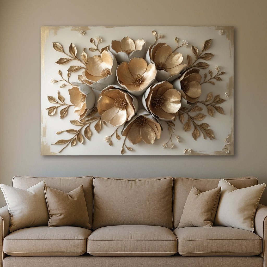 Golden Petal Harmony V2 – Elegant Floral Bouquet Canvas Wall Art - Sense for Decor