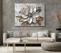 Golden Petal Harmony – White and Gold Floral Wall Art on Canvas