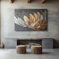 Golden Plume V2 – Metallic Feather Wall Art Canvas