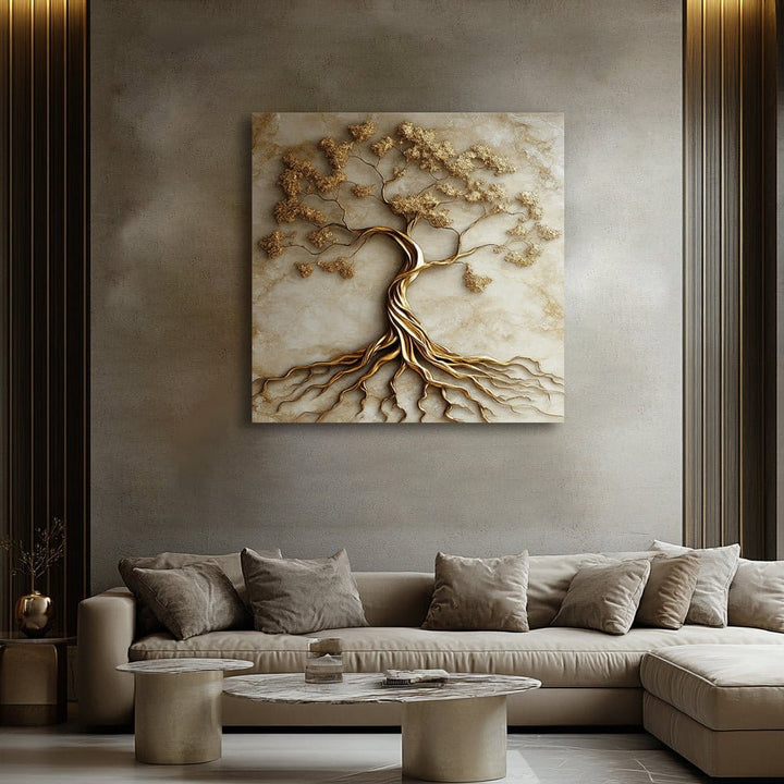 Golden Tree of Life Wall Art – Elegant Canvas for Living Room & Sacred Spaces - Sense for Decor