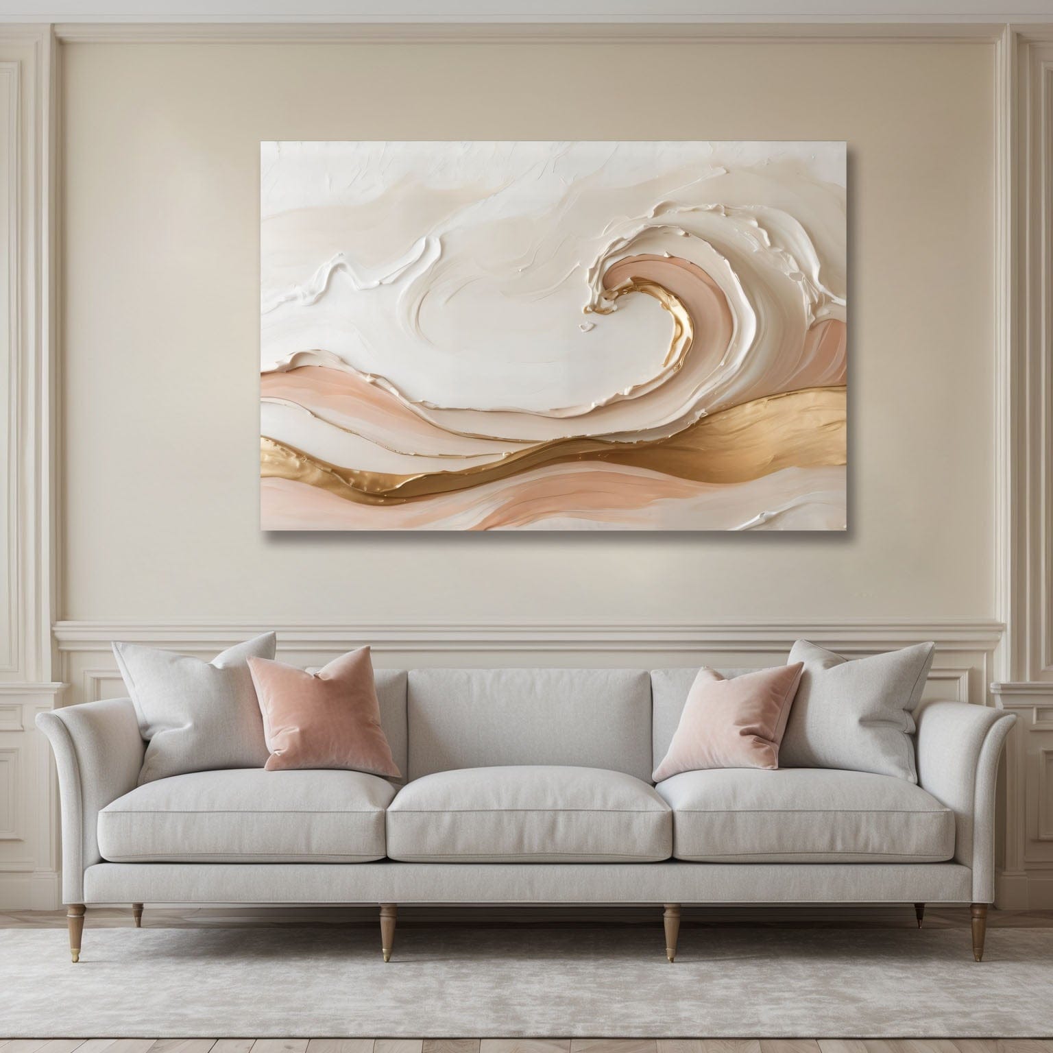 Golden Wave Abstract Wall Art Modern Neutral & Gold Canvas Print for Living Room Dcor - Sense for Decor