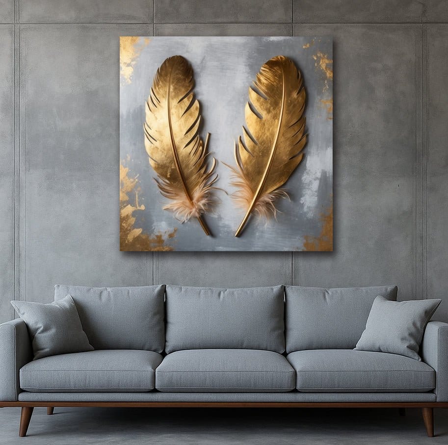 Golden Whisper Duo Elegant Feather Canvas Print - Sense for Decor