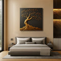 Golden Wisdom Tree Wall Art – Elegant Black and Gold Canvas for Bedroom & Modern Interiors