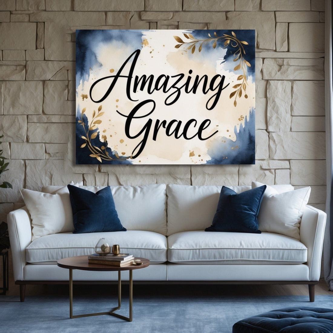 Grace Refined – Elegant Navy and Gold Christian Wall Art for Modern Interiors - Sense for Decor