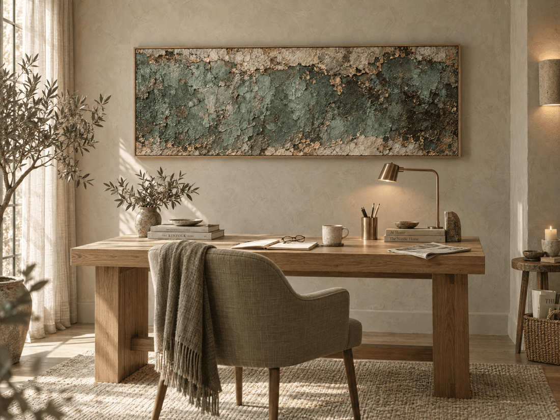 Green and Gold Wall Art – Oversized Verdigris Patina Textured Look Canvas for Living Room - Sense for Decor
