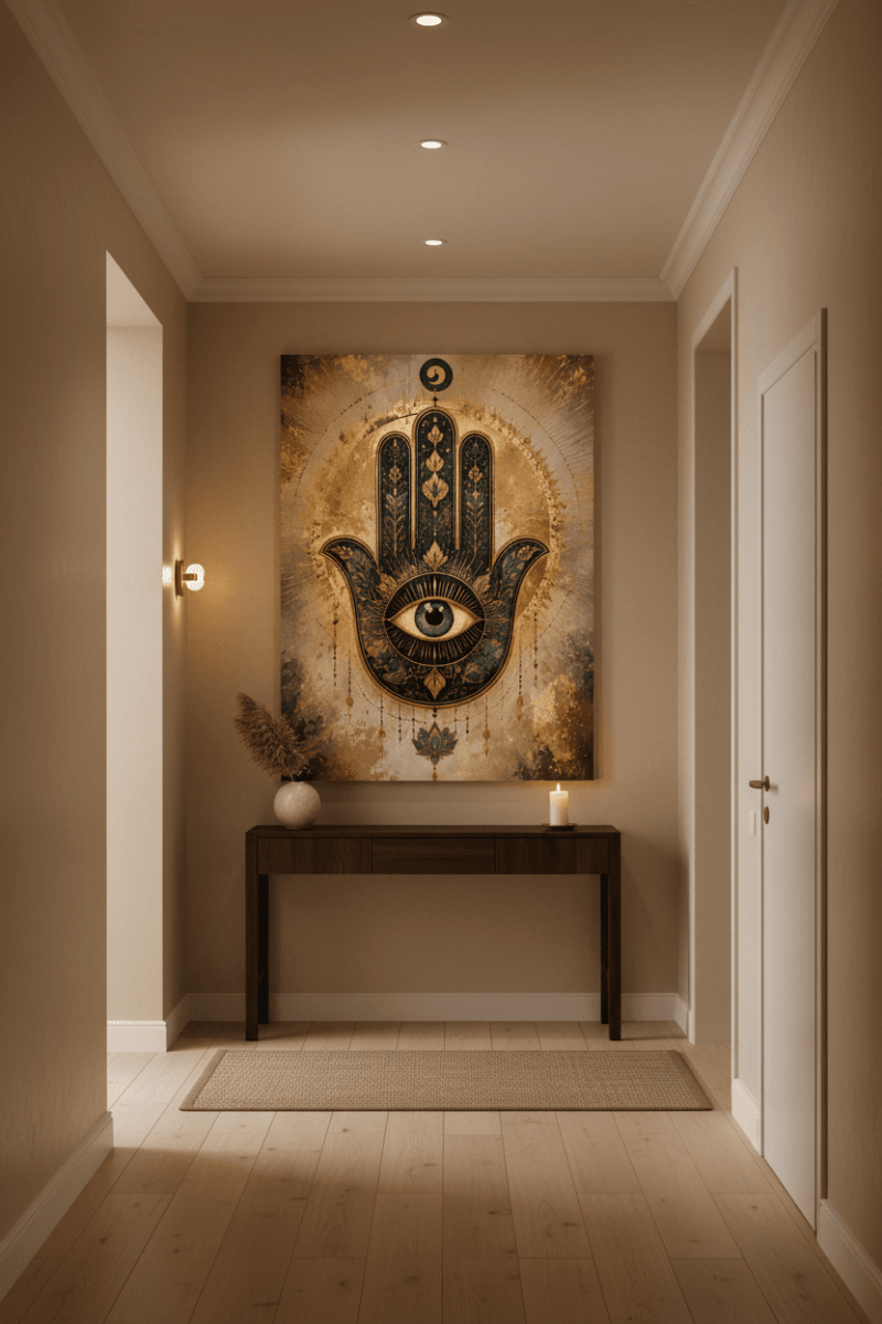 Hamsa Hand Evil Eye Wall Art – Boho Spiritual Canvas Print for Living Room & Meditation Decor - Sense for Decor
