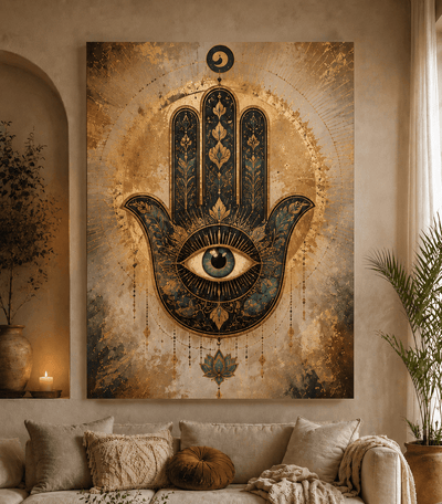 Hamsa Hand Evil Eye Wall Art – Boho Spiritual Canvas Print for Living Room & Meditation Decor - Sense for Decor