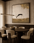Hand Painted Gazelle Canvas Wall Art, Cream and Gold Leaf Large Square – Still Savannah