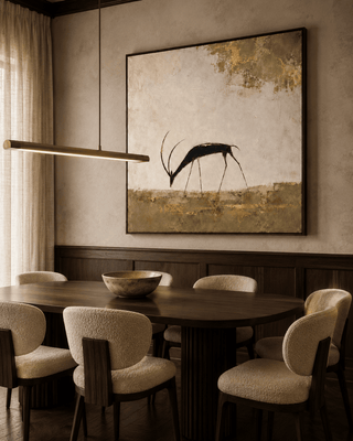 Hand Painted Gazelle Canvas Wall Art, Cream and Gold Leaf Large Square – Still Savannah