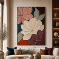Hand Painted Oversized Floral Canvas Wall Art, Cream and Plum Large Vertical – Velvet Bloom