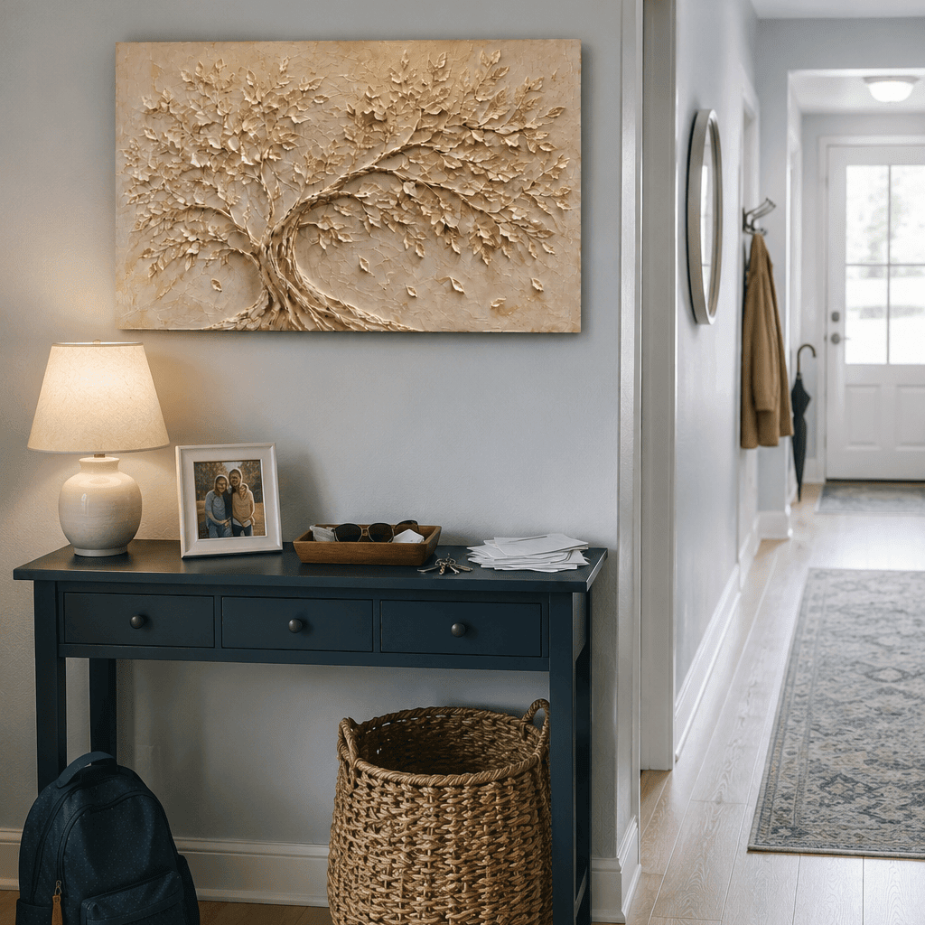 Hand Painted Tree of Life Canvas Wall Art, Ivory and Sand Textured Relief – Ivory Canopy - Sense for Decor
